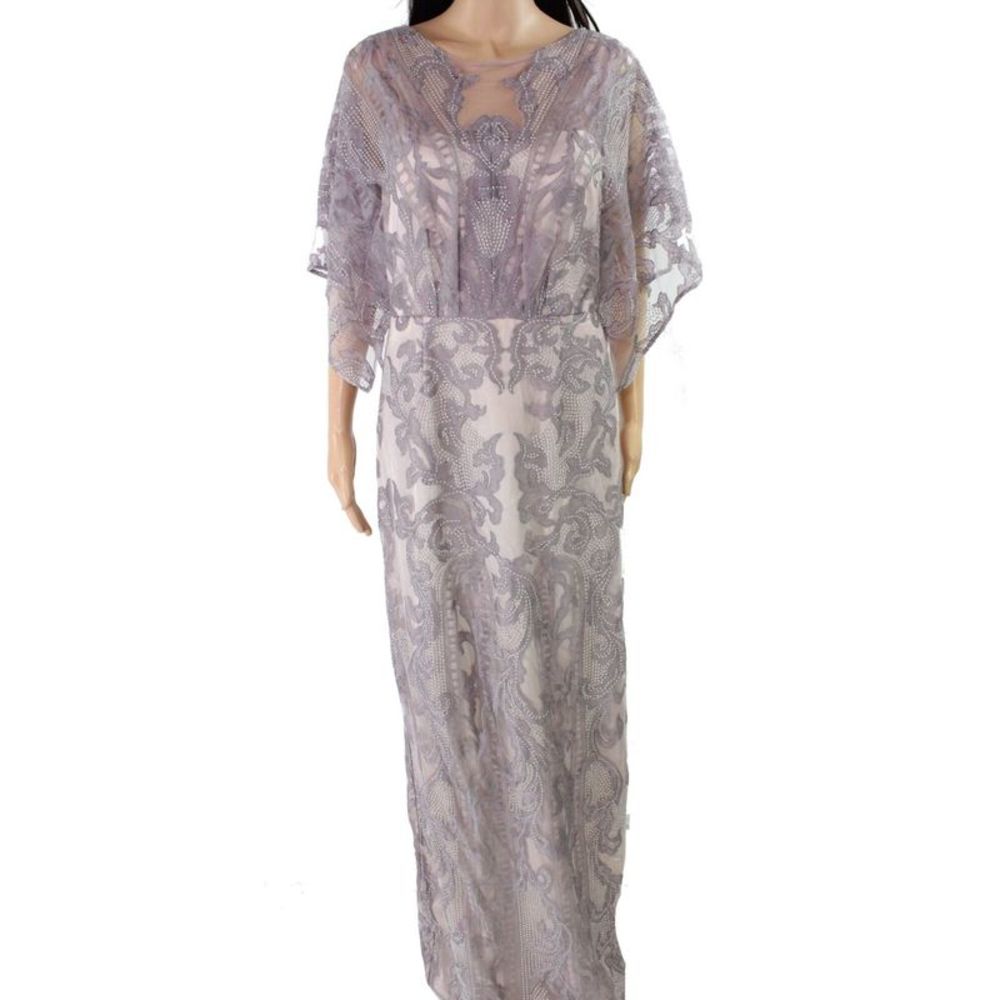 JS COLLECTION Womens Purple Overlay Full-Length Evening Dress 6